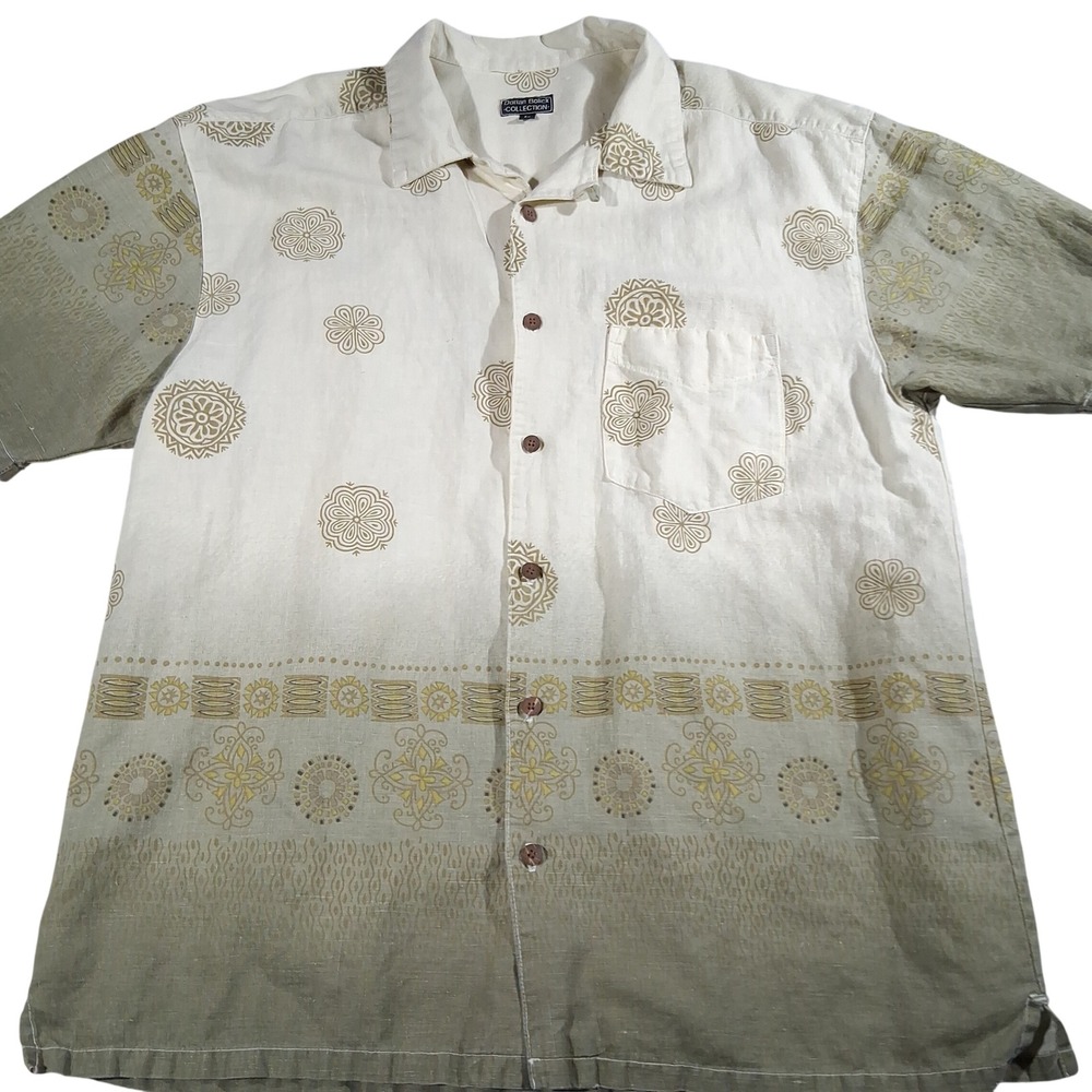 Dorian Bolick Collection Mens XLarge Linen Cotton Ombre Mandala Shirt Sage Cream